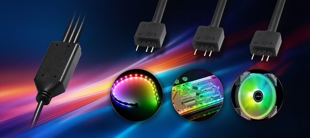 Přes rozbočovací ARGB kabel lze připojit více ARGB zařízení pro tvoření světelných konfigurací