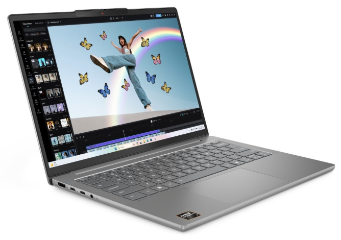Notebook Lenovo IdeaPad Slim 5 14AKP10 šedý Notebook Lenovo IdeaPad Slim 5 14AKP10 se spuštěnou aplikací pro úpravu videa