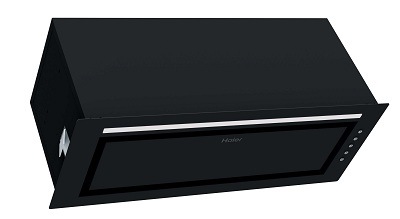 Odsavač par Haier HAPY72ES6XGG ze spodního úhlu, LED osvětlení svítí