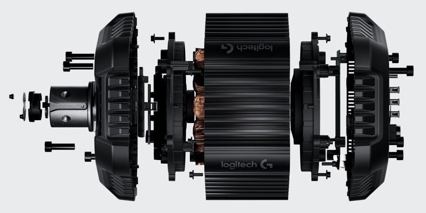 Volant Logitech RS50 System - PC černý Rozložená konstrukce základny Logitech RS50 s vnitřním pohonem