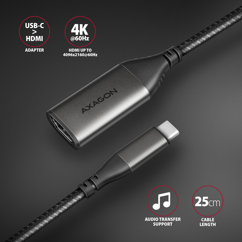 Redukce Axagon USB-C / HDMI 2.0a, 25cm, 4K/60Hz HDR10 černá Redukce Axagon USB-C / HDMI 2.0a, 25cm, 4K/60Hz HDR10 černá