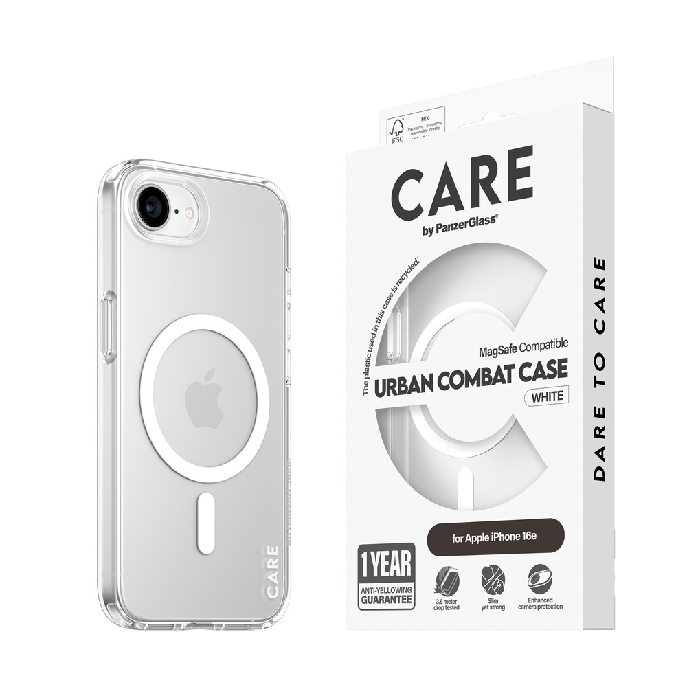 Kryt na mobil PanzerGlass CARE Urban Combat MagSafe na Apple iPhone 17e/16e bílý/průhledný Kryt na mobil PanzerGlass CARE Urban Combat MagSafe na Apple iPhone 17e/16e bílý/průhledný