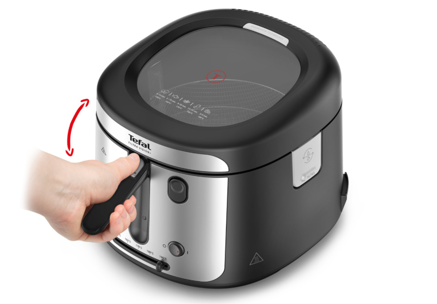 Fritéza Tefal Filtra Vision+ FF2588E0 černá/stříbrná Detail skládací rukojeti Fritézy Tefal Filtra Vision+ FF2588E0