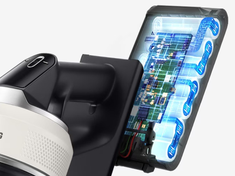 Tyčový vysavač Samsung Bespoke AI Jet VS90F40DEK/GE černý Baterie tyčového vysavače Samsung Bespoke AI Jet VS90F40DEK/GE se zakresleným vnitřkem baterie