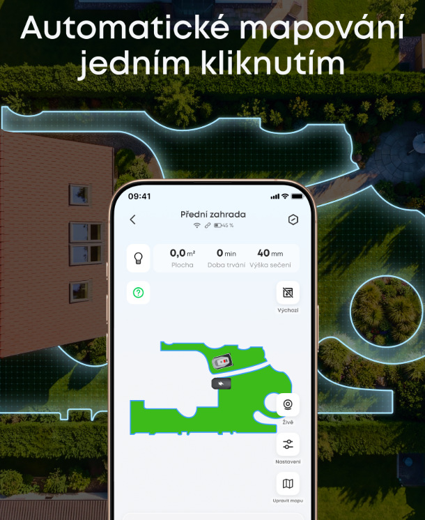Automatické mapování zahrady v aplikaci robotické sekačky Anker eufy C15 jedním kliknutím