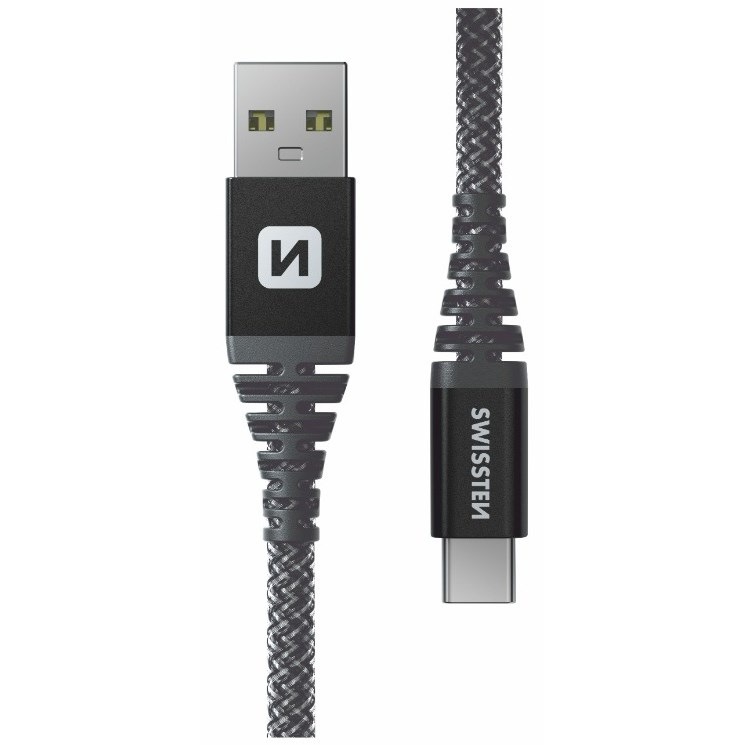 Kabel Swissten ARAMID REINFORCED USB/USB-C, 1,5 m antracitový