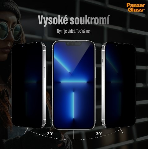 PanzerGlass Privacy na Apple iPhone 14 Pro Max s instalačním rámečkem (P2786), šedá