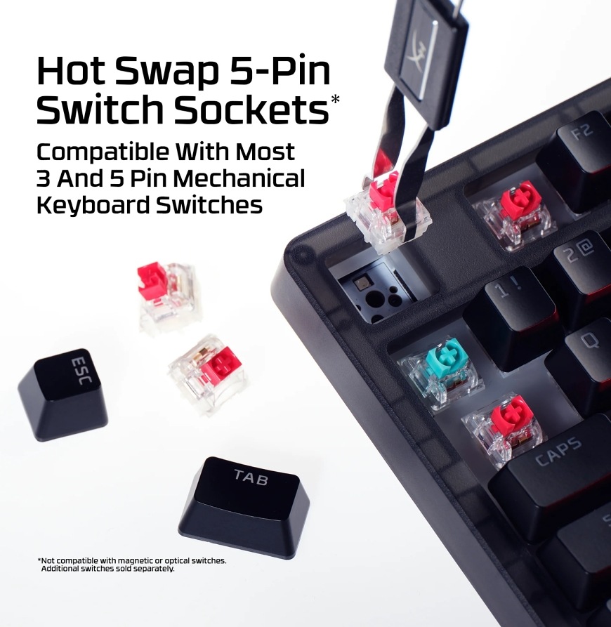 Klávesnice HyperX Origins 2 1800 – výměnné 5pinové spínače hot swap