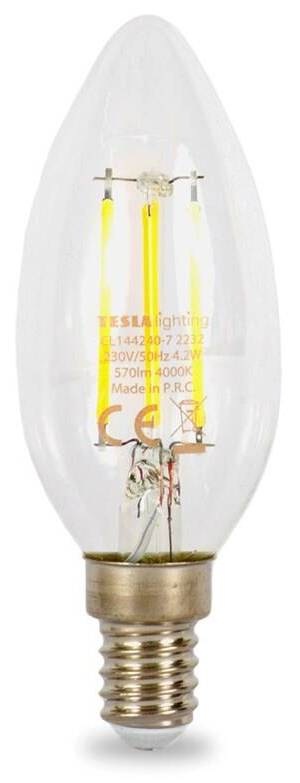 Žárovka LED Tesla filament svíčka E14, 4,2W, denní bílá