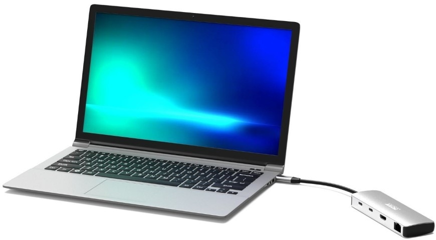 Dokovací stanice PORT CONNECT 9v1 připojená k notebooku
