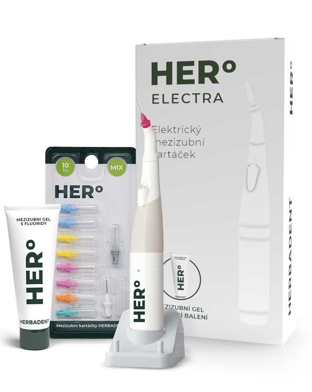 Elektrický mezizubní kartáček Herbadent s jemnými mikrovibracemi, integrované LED světlo