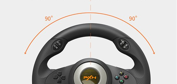 Volant PXN V3PRO Bundle, PC, Switch, PS3/4, Xbox One/X/S series černý/oranžový PXN V3PRO Bundle spoléhá na volant s rozsahem otáčení 180 stupňů