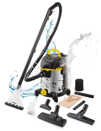 Víceúčelový vysavač Hyundai VC5850 s vyskládaným příslušenstvím a všemi nástavci a hubicemi