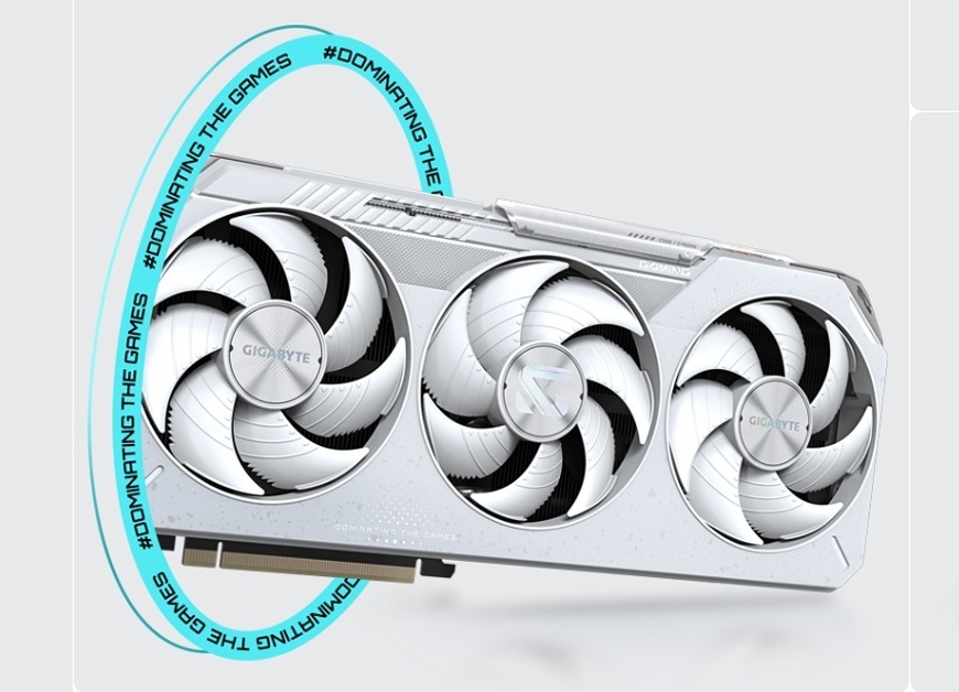 Grafická karta GIGABYTE Radeon RX 9070 XT GAMING OC ICE 16G bílá Grafická karta GIGABYTE Radeon RX 9070 XT GAMING OC ICE 16G zobrazená v herním futuristickém prostředí