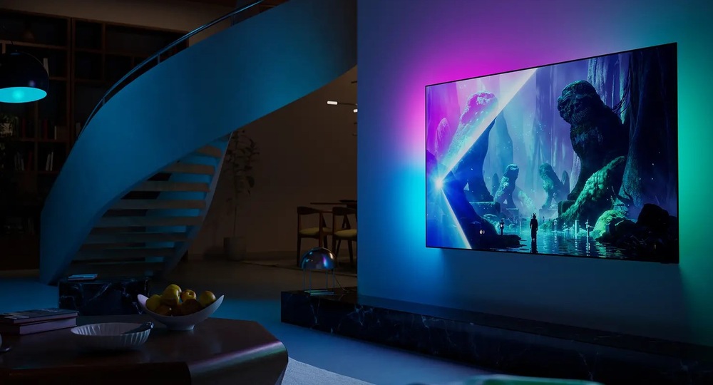 Televize Philips 55OLED801 Ambilight lze propojit s chytrým osvětlením, takže na scény reaguje nejen samotný televizor Philips 55OLED801, ale také chytré světla.