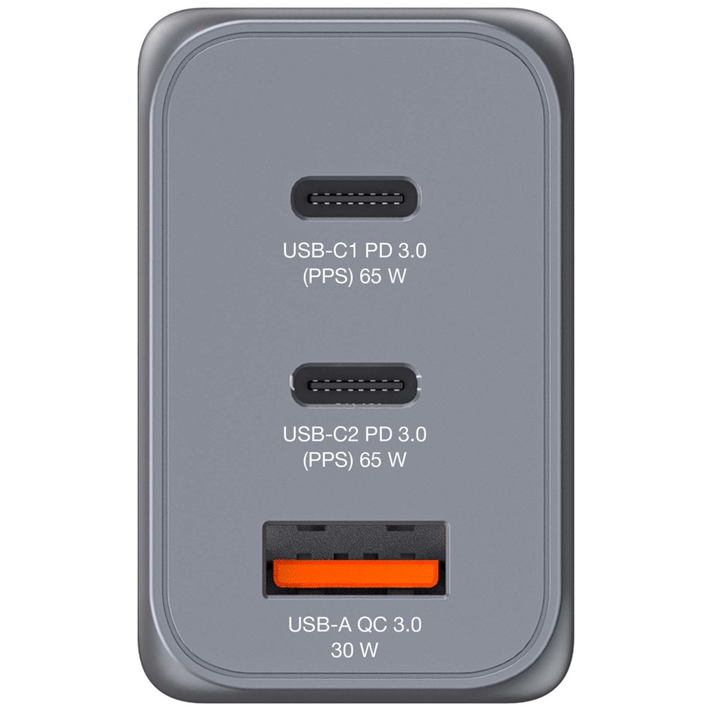 Cestovní adaptér Verbatim GNC-65 GaN 65W, 2x USB-C PD 65W, 1x USB-A QC 3.0 stříbrný