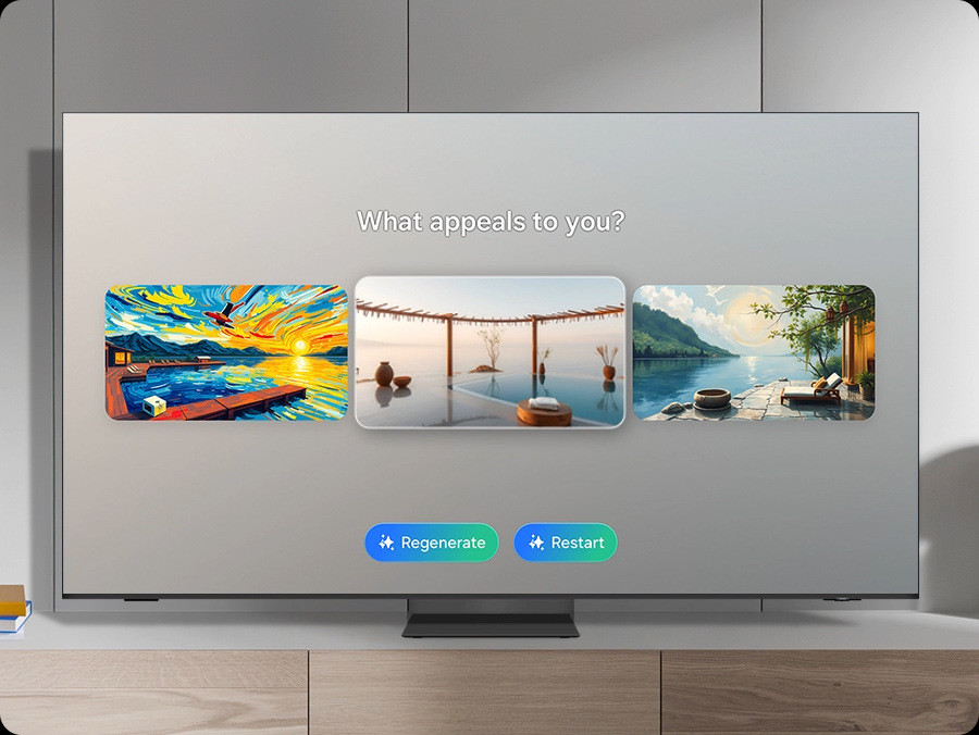 Tapeta generovaná pomocí AI v režimu Ambient na obrazovce tv