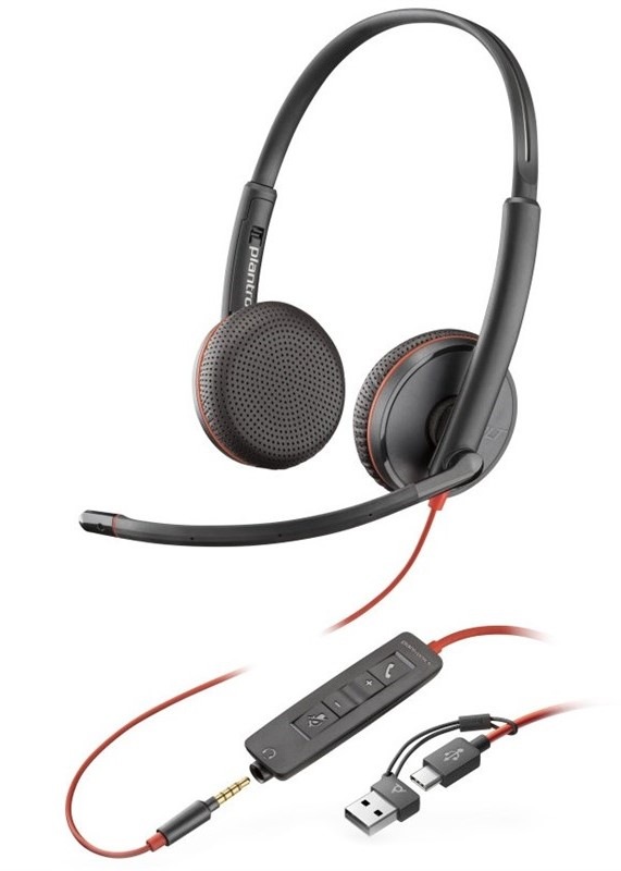 Headset HP Poly Blackwire 3225, 3,5 mm jack + USB-C/A adaptér, stereo černý