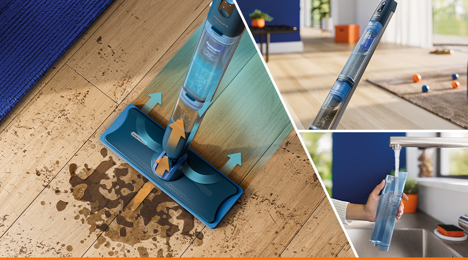 Elektrický mop Philips XV5113/01 OneUp a jeho nádržka na vodu a jak vytírá nečistoty