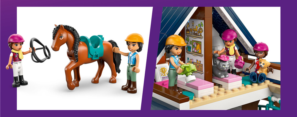 Stavebnice LEGO® Friends 42688 Koňská stáj a jezdecká akademie Po tréninku se kamarádi uloží do postelí nad stájemi a s aplikací LEGO Builder dokončí model z 735 dílků.