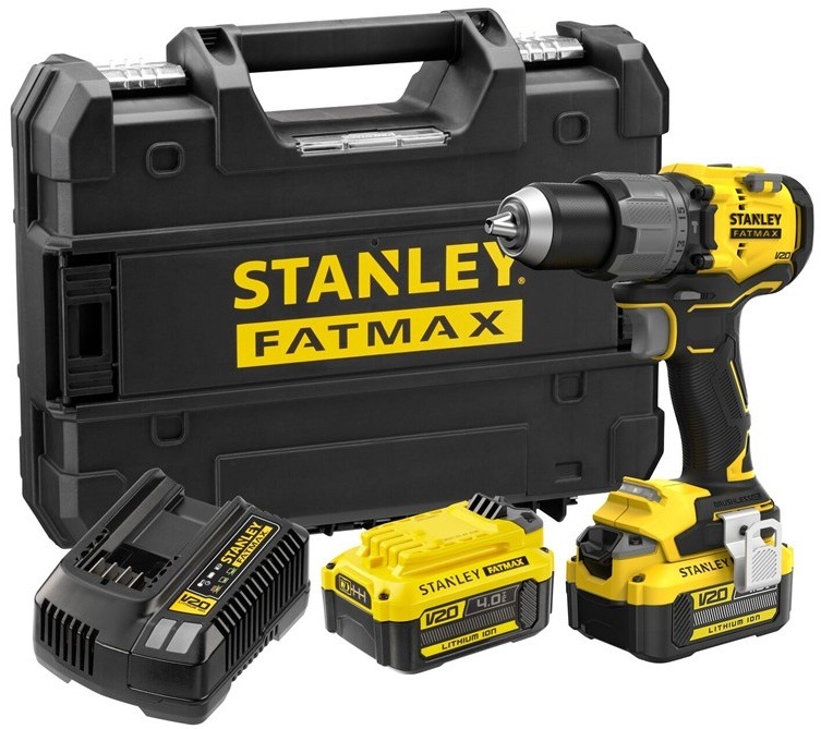 Aku vrtačka Stanley FatMax s 2 bateriemi 4Ah, nabíječkou a kufrem.