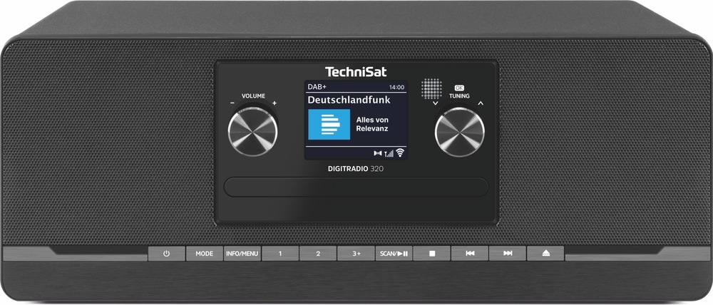Radiopřijímač s DAB+ TechniSat DIGITRADIO 320 černý Pohled zepředu na TechniSat DIGITRADIO 320 s displejem