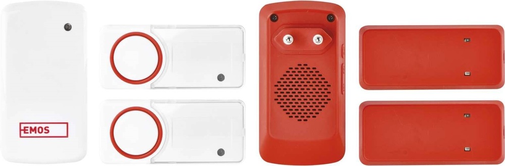 Zvonek bezdrátový EMOS P5750.2T bezbateriový, 2 tlačítka bílý/červený EMOS P5750
