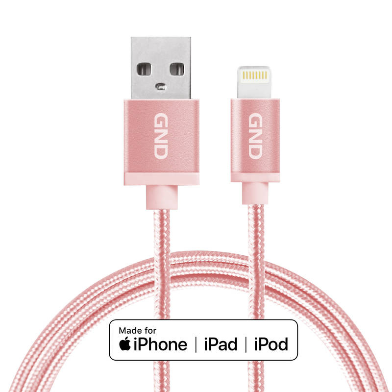Kabel GND USB / lightning MFI, 1m, opletený růžový