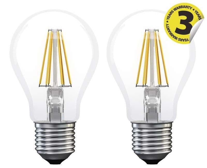 Žárovka LED EMOS Filament A60 6W E27 teplá bílá 2ks