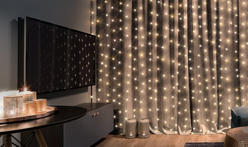 Vánoční osvětlení Solight závěs okenní, stříbrný, 300x mini LED, časovač, 8 funkcí, USB
