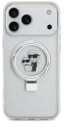 Kryt na mobil Karl Lagerfeld Ringstand Karl and Choupette MagSafe na Apple iPhone 17 Pro Max bílý