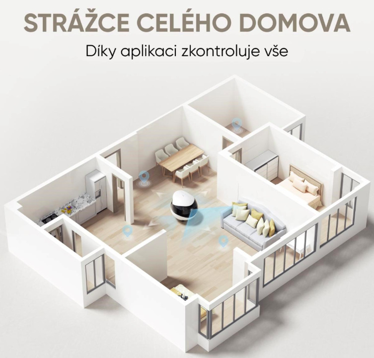 Mobilní IP kamera Enabot EBO Air 2 hlídající celý byt díky pohybu po domácnosti