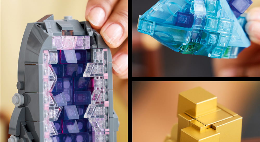 Stavebnice LEGO® Ideas 21362 Sbírka minerálů Tři sestavitelné police umožňují uspořádat minerály podle vlastního vkusu a prostoru v interiéru.