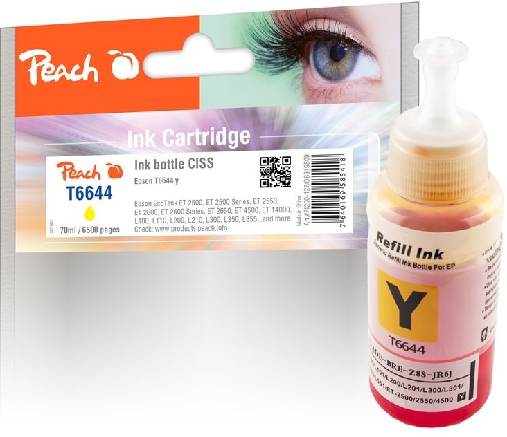 Inkoustová náplň Peach Epson 664Y, T6644, 6500 stran - žlutá