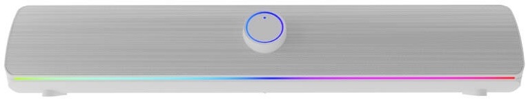 Soundbar Genesis HELIUM 312BT, 10W bílý Čelní pohled na bílý soundbar Genesis Helium 312BT s barevným RGB pruhem
