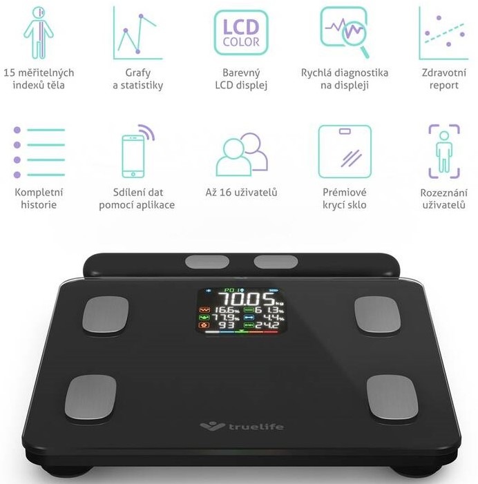 Osobní váha TrueLife FitScale W8 BT Black černá Osobní váha TrueLife FitScale W8 BT Black černá