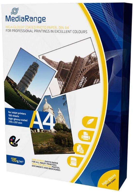 Fotopapír MediaRange A4 100 listů 135g lesklý inkoust