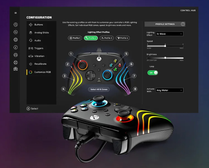 Gamepad Turtle Beach Afterglow Wave RGB - XBOX Series X/S, XBOX One, PC fialový