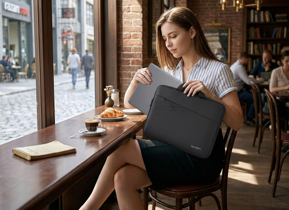 Pouzdro na notebook GoGEN Sleeve Pro 15" černé Praktická přední kapsa poskytuje rychlý přístup k nabíječce, telefonu, sluchátkům nebo dalším drobnostem
