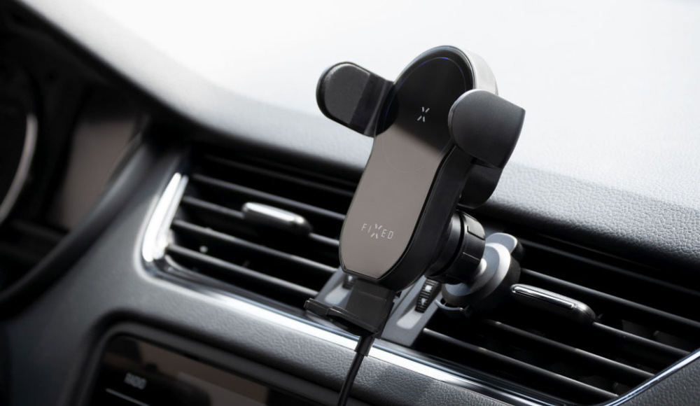Držák na mobil FIXED Matic s bezdrátovým nabíjením černý