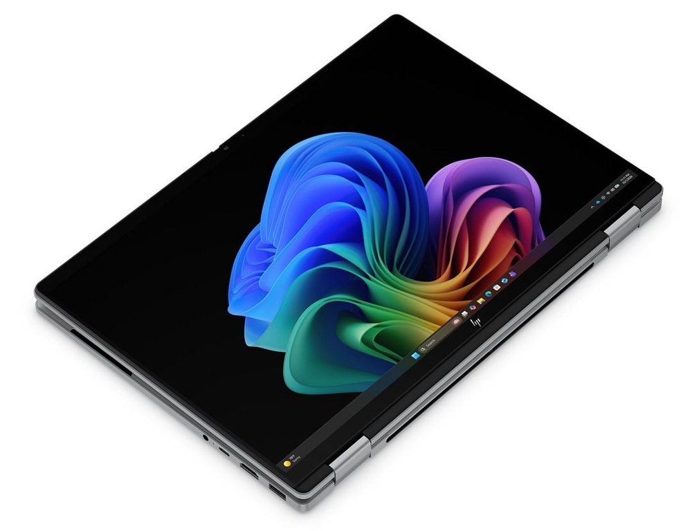 Notebook HP OmniBook X Flip AI PC 14-kb0609ncx + Game Pass předplatné na 2 měsíce stříbrný Otevřený a zapnutý notebook HP OmniBook X Flip AI PC 14-kb0609ncx v poloze tabletu