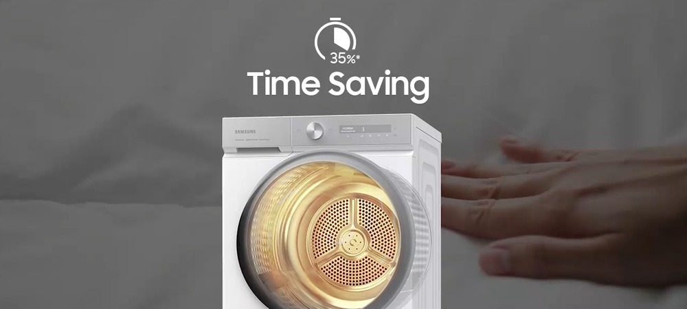 Sušička prádla Samsung Bespoke DV90BB7445GES7 - nasvícený buben pračky - Quick Dry 35'