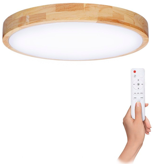 Stropní LED svítidlo Solight WO8010 60 W z masivního dubu s dálkovým ovládáním
