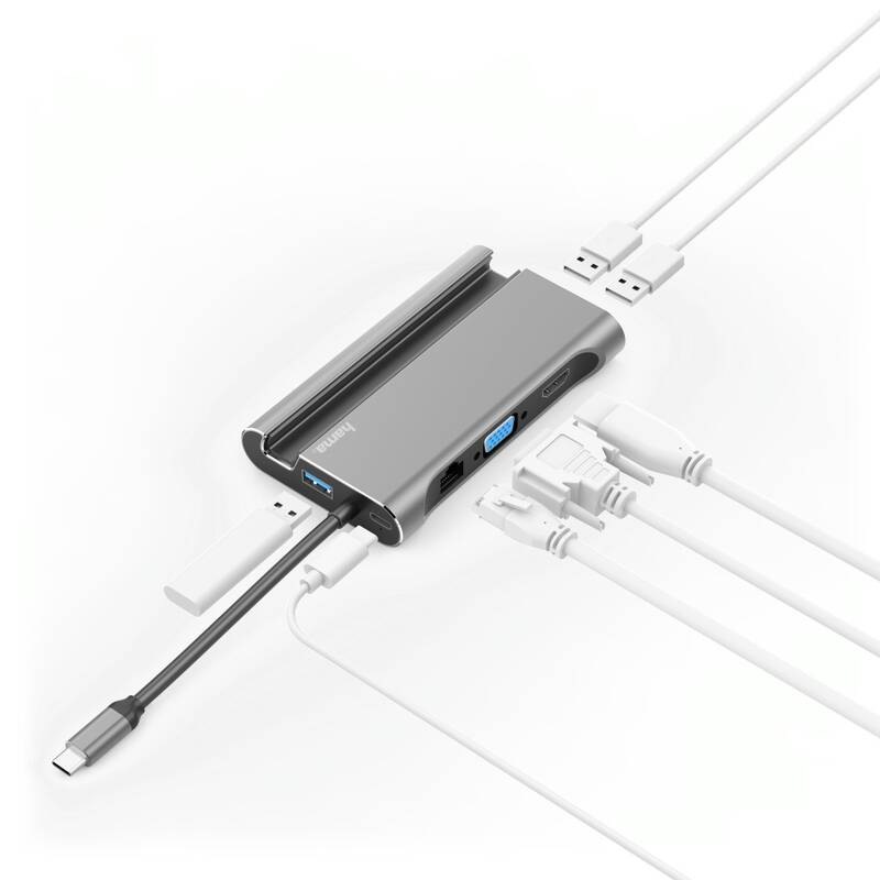 Dokovací stanice Hama 7v1, 3x USB-A 3.1, HDMI, VGA, LAN, USB-C (PD)