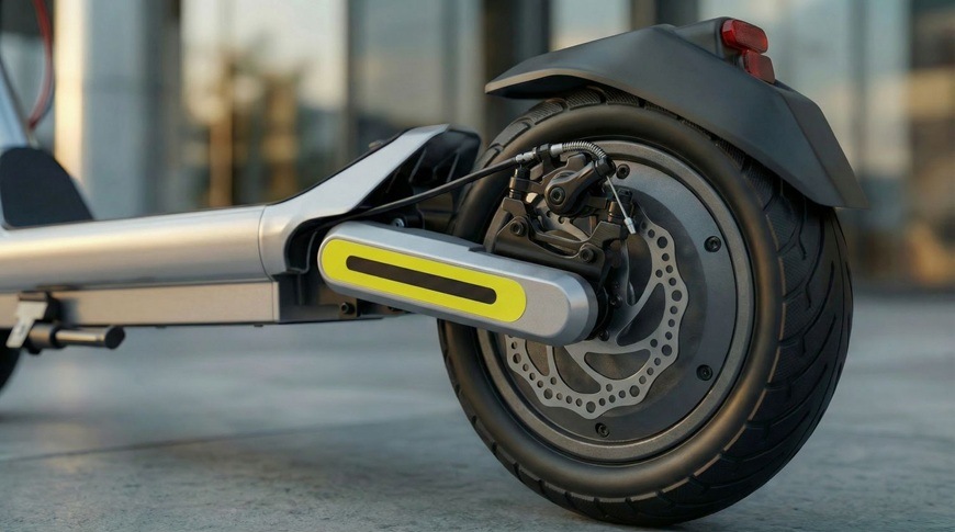 Elektrická koloběžka Sencor SCOOTER S71 DARK černá/šedá Detail konstrukce zadního kola elektrické koloběžky Sencor SCOOTER S71.