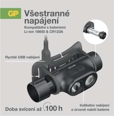Čelovka GP Xplor PHR19, 1200 lm černá