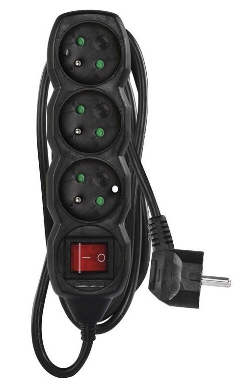 Kabel prodlužovací EMOS 3x zásuvka, vypínač, 3m černá