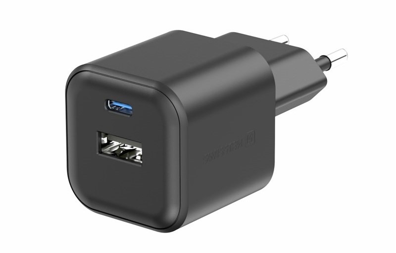Nabíječka do sítě Swissten GAN 1x USB-C 20W PD + 1x USB-A 18W QC černá