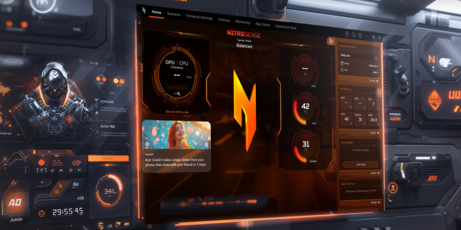 Acer Nitro V 15 nabízí i aplikaci NistroSense pro vyladění výkonu