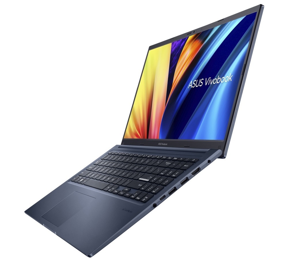 Notebook Asus Vivobook 15 modrý Zapnutý a otevřený notebook ASUS VivoBook 15 X1502ZA